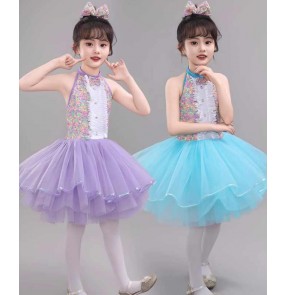 Girls kids purple blue sequin tutu skirts toddlers ballet dance dress jazz dance costumes princess dress for children